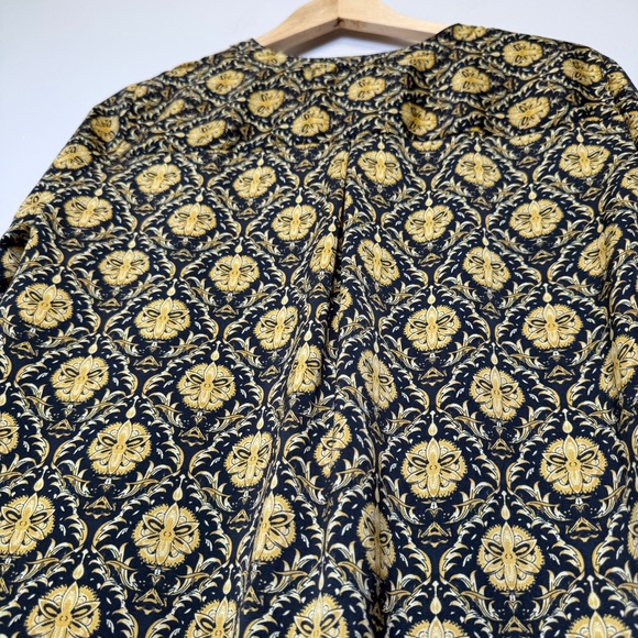 ZARA | Designer Inspo Printed Retro Pattern Button Up Henley Long Sleeve Blouse - Picture 11 of 16